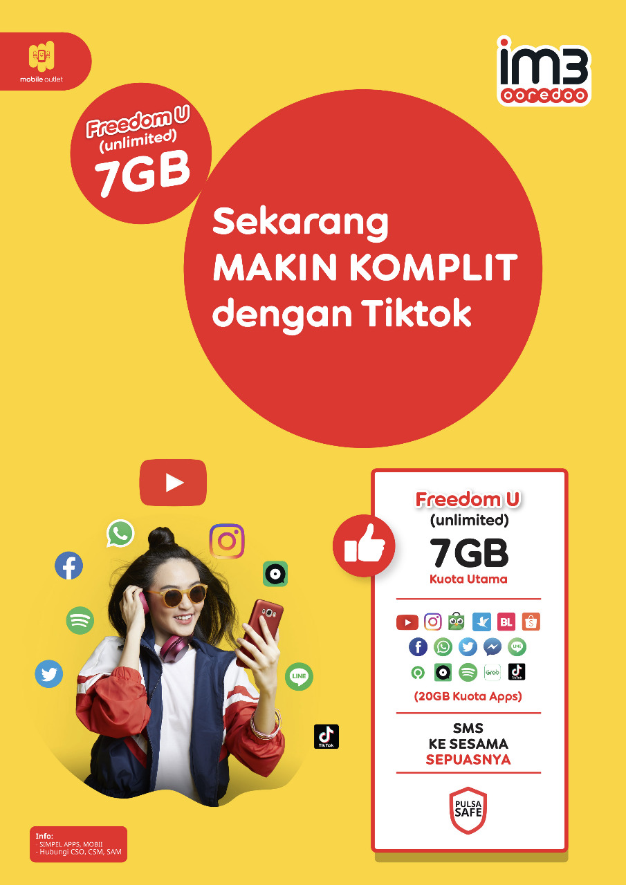 Kuota Indosat Freedom U (Unlimited) - 7GB All + 28GB + Unlimited App 30 Hari