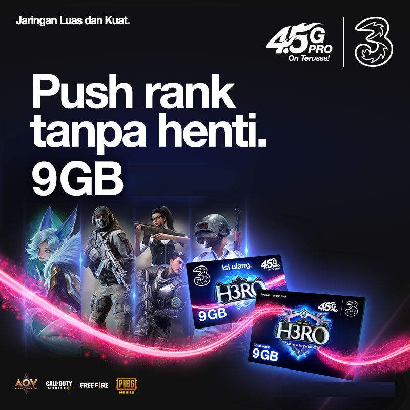 Kuota Three Three Data Bonus Diamond - H3RO 9 GB + Nelpon 30 Menit